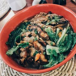 High angle view of vegetables in bowl on table