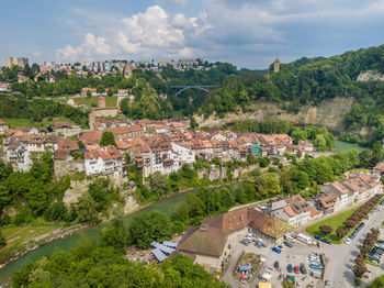High angle view of townscape against sky