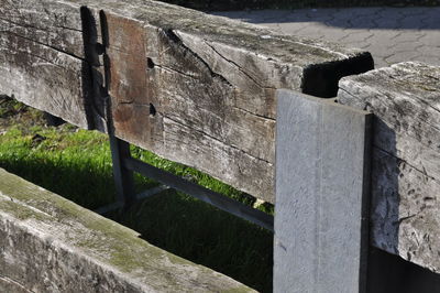 High angle view of brick wall