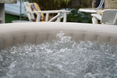 Close-up of snow on chair