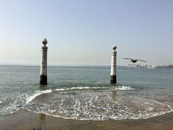 Scenic view of sea against clear sky