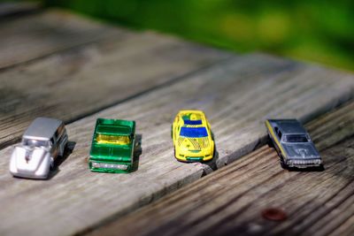 High angle view of toys on table