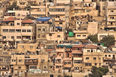 High angle view of buildings in town