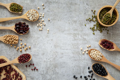 High angle view of candies in bowl