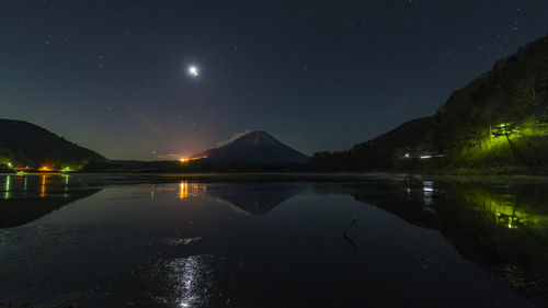 Scenic view of lake against sky at night