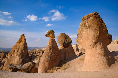 Rock formations in desert against sky