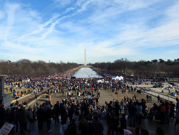 People during protest in city