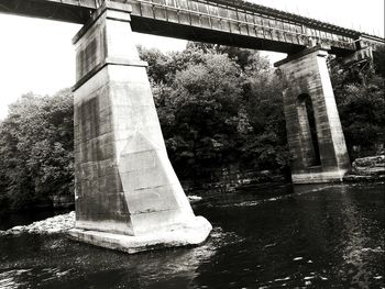 Low angle view of bridge over river against sky