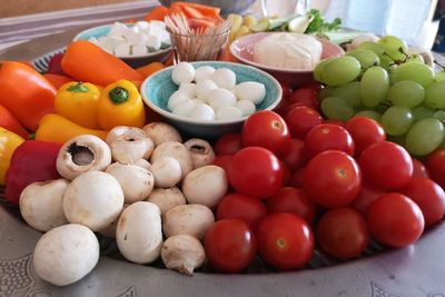 High angle view of fruits and vegetables