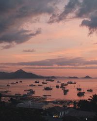 High angle view of bay at sunset