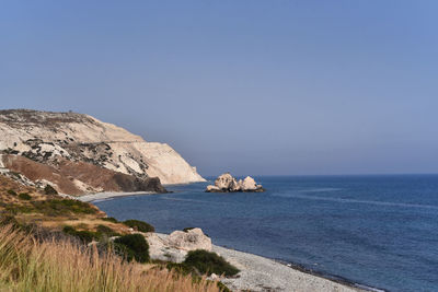 Scenic view of sea against clear sky