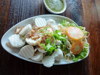 Directly above shot of salad in bowl on table