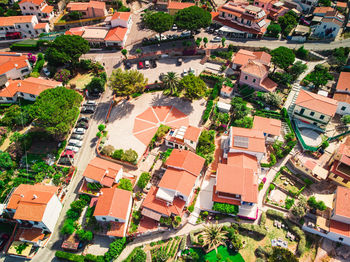 High angle view of buildings in town