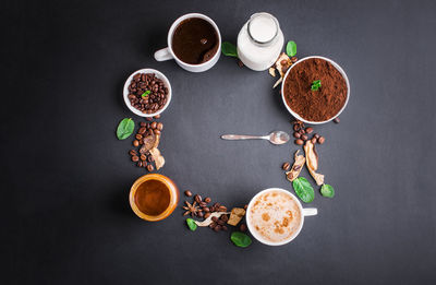 High angle view of coffee cup on table