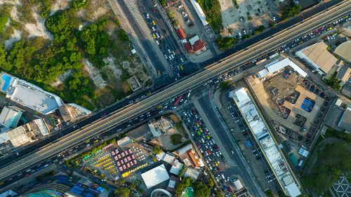 High angle view of buildings in city