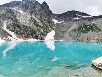 Panoramic view of lake and mountains against sky