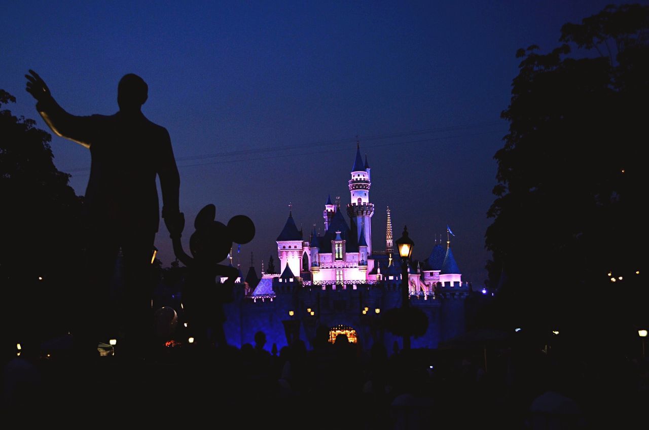 illuminated, night, men, lifestyles, large group of people, leisure activity, silhouette, clear sky, copy space, city, crowd, building exterior, person, nightlife, communication, togetherness, music, arts culture and entertainment, photographing