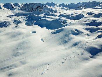 High angle view of snow covered landscape