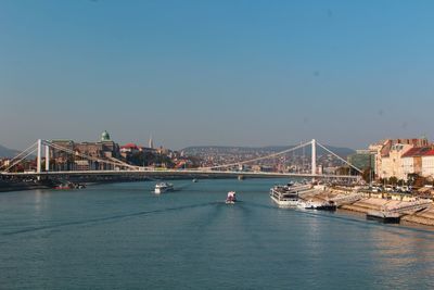 View of suspension bridge over river