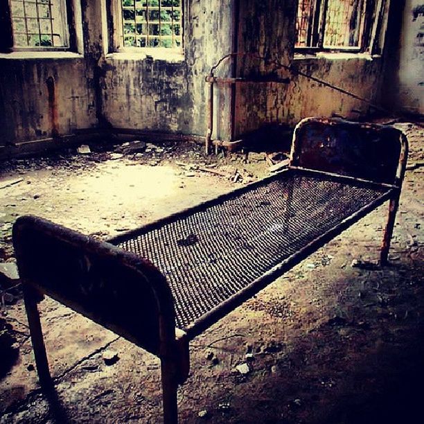 abandoned, metal, chair, old, obsolete, empty, absence, damaged, day, no people, close-up, built structure, seat, rusty, indoors, deterioration, run-down, high angle view, metallic