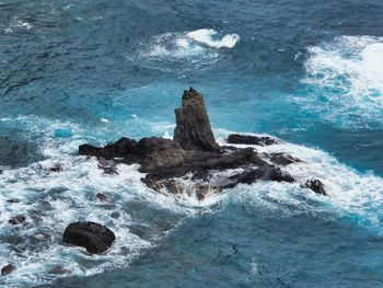 High angle view of rocks in sea