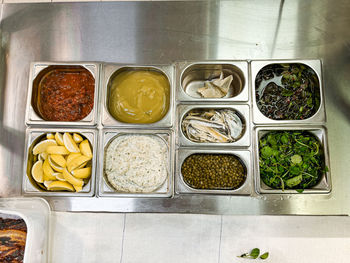 High angle view of food on table