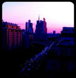 Skyscrapers in city at night