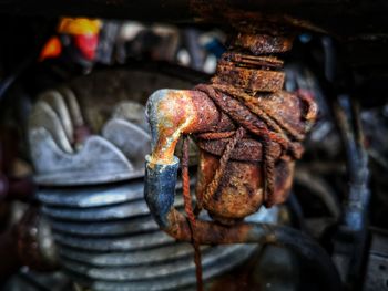 Close-up of rusty metal stack