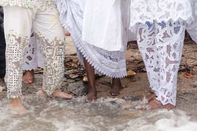 Members of candomble are seen participating in the tribute to iemanja on itapema beach 