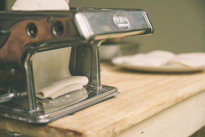 Close-up of camera on table