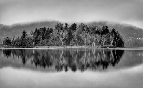 Reflection of trees in lake against sky