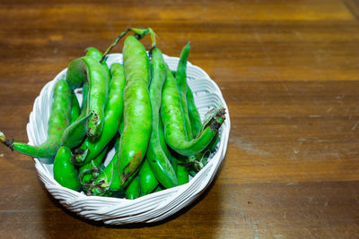 High angle view of vegetables in bowl on table