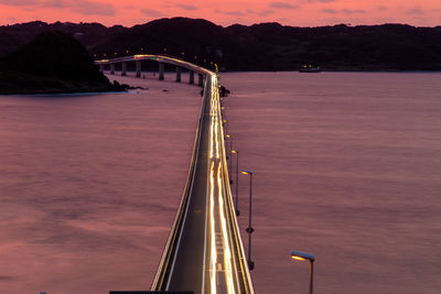 Bridge over river against sky during sunset