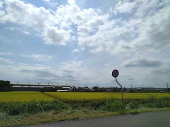 Road by field against sky