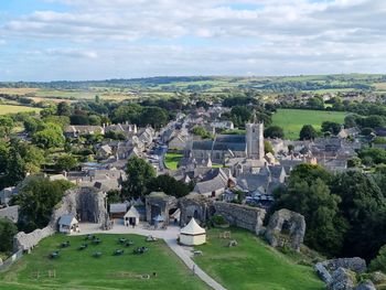 High angle view of townscape against sky