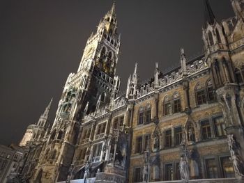 Low angle view of buildings at night