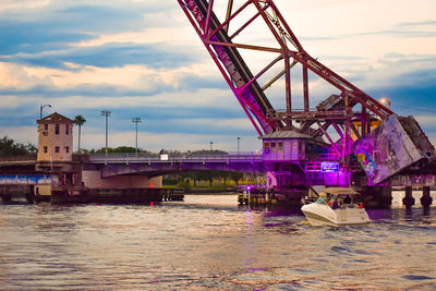 Drawbridge in w cass street on beautiful sunset background in the downtown area 