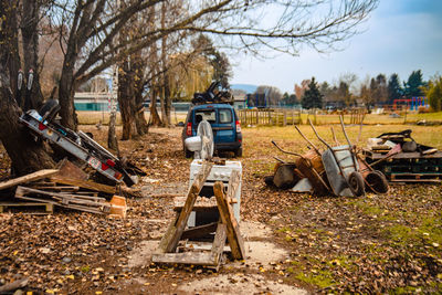 Rear view of man working on field
