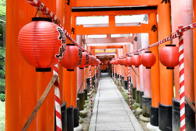 Row of lanterns hanging in temple