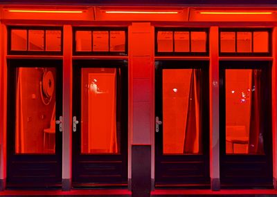 Full frame shot of partial building in red light district 