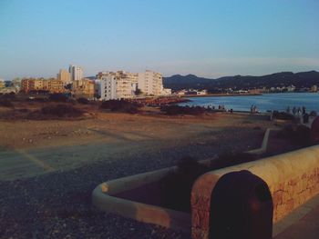 View of beach against blue sky
