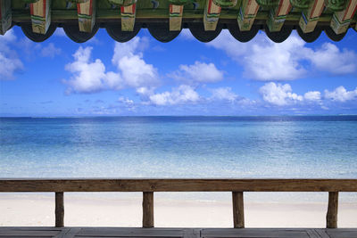 Scenic view of sea against blue sky