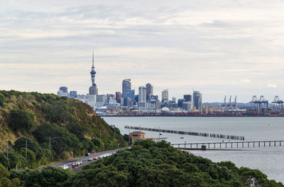 Skyscrapers of auckland cbd with sky tower