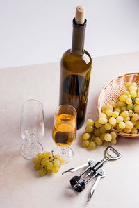 Various fruits in glass on table