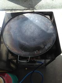 High angle view of cooking pan
