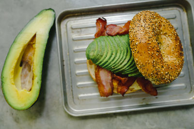 High angle view of breakfast on table