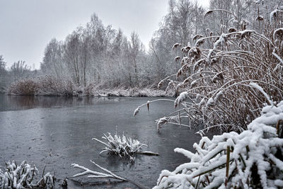 Frozen lake against sky during winter