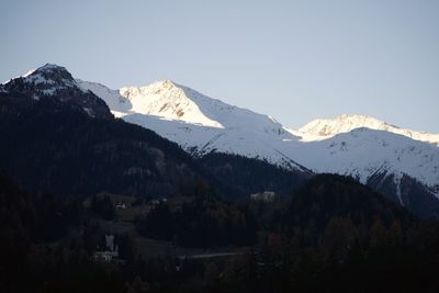 Scenic view of snowcapped mountains against sky