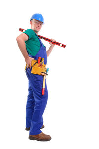 Full length portrait of man standing against white background