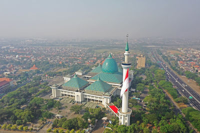 High angle view of buildings in city